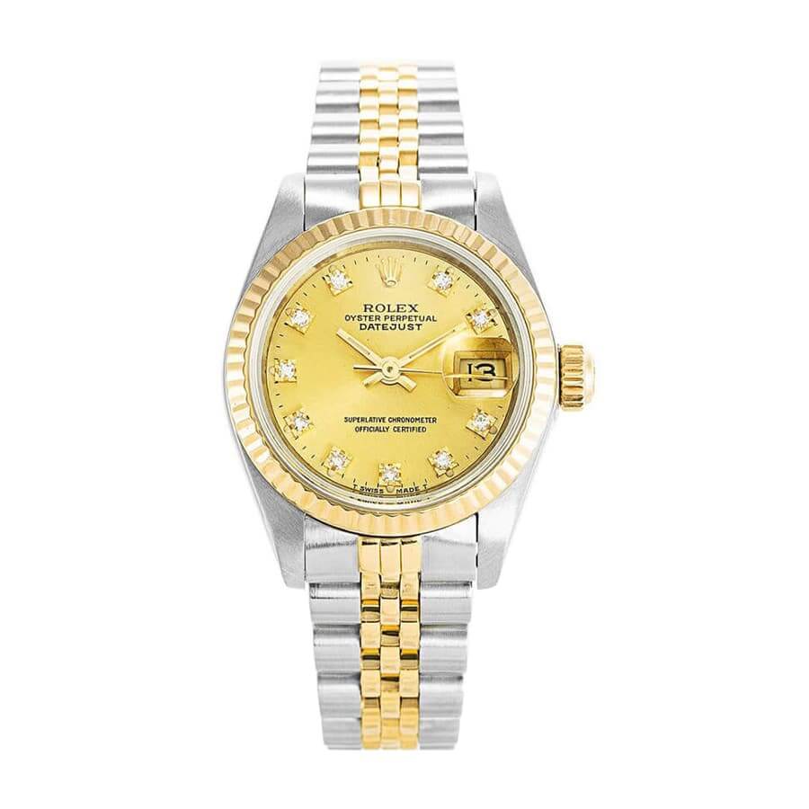 Rolex Datejust Yellow Gold Steel Diamond Dial Ladies 69173 Jubilee Replica